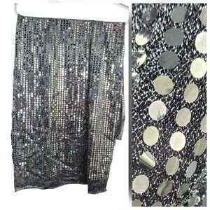 Silver Foil Sequin Fabric Swatch Disco Party Decor 23" x 44" Scarf Table Mat